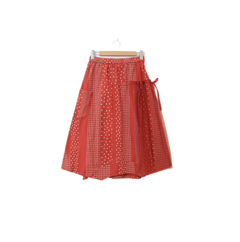 Back to Green-復古長裙 拼接點點格紋 M-14//vintage skirt - 裙子/長裙 - 棉．麻 