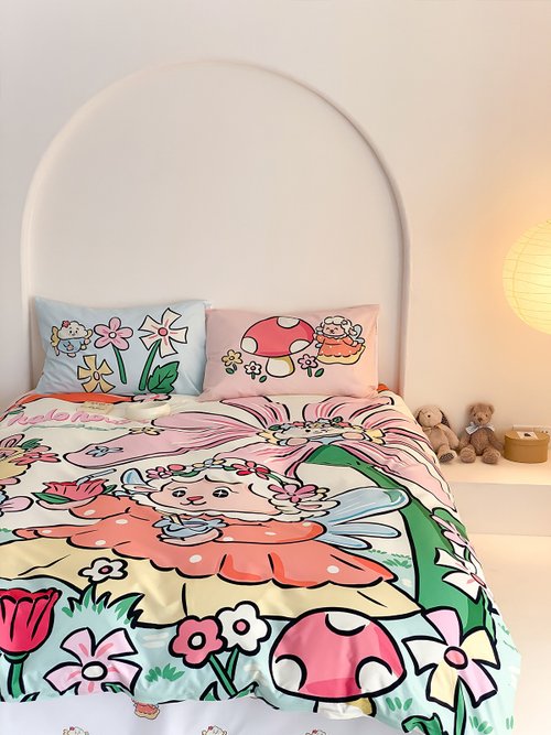 ピンク虹立体花乙女心プリンセス風コットン ベッド用4点セット3 ピンク虹立体花乙女心プリンセス風コットン ベッド用4点セット8