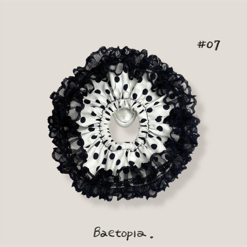 Baetopia | 薄切面款・點點心手作髮圈 - 髮夾/髮圈 - 棉．麻 黑色