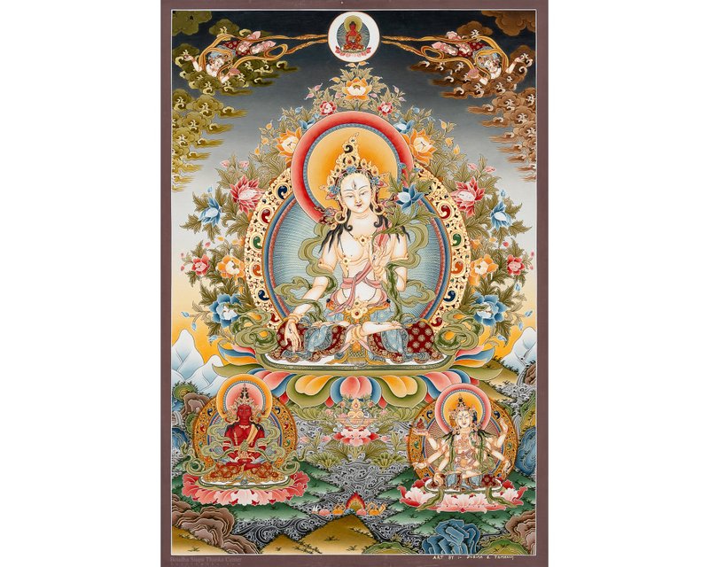 White Tara thangka, Embodiment of Longevity - Wall Décor - Other Materials Multicolor