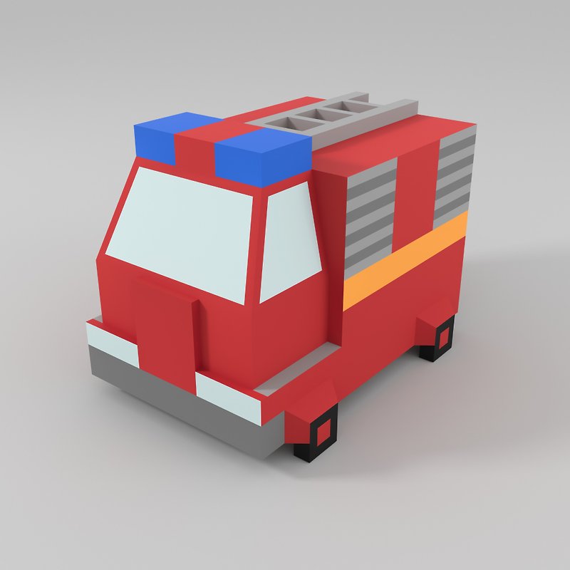 Funny fire engine truck papercraft DIY, low poly. Digital pdf instructions!