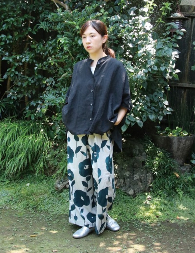 Flower print wide pants (green) - กางเกงขายาว - ผ้าฝ้าย/ผ้าลินิน 