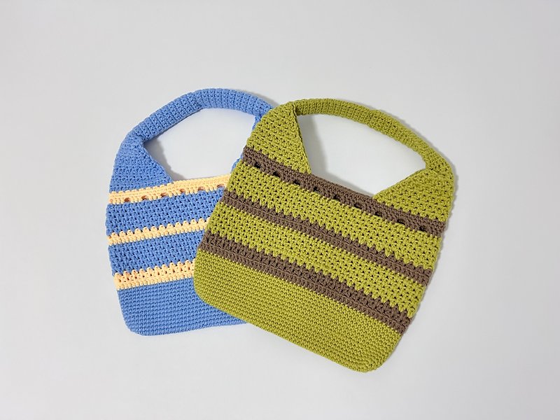 Crochet striped shoulder bag___Four Seasons series shoulder tote bag - กระเป๋าถือ - ผ้าฝ้าย/ผ้าลินิน สีเขียว