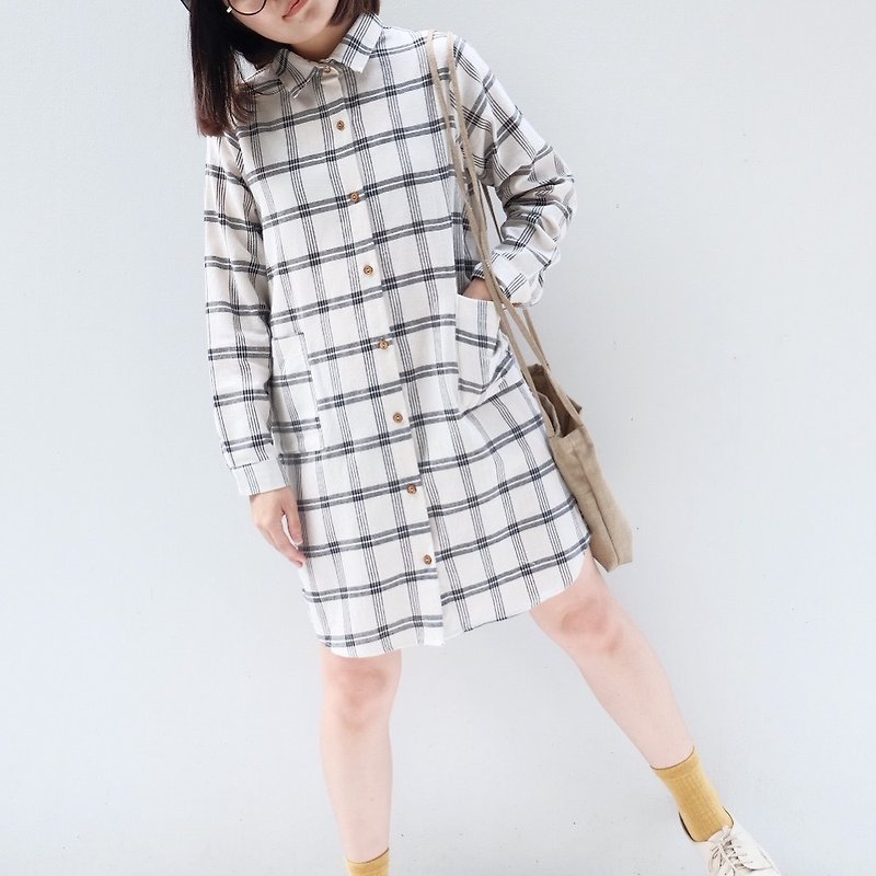 Shirt Dress : Tartan Beige - One Piece Dresses - Other Materials Khaki