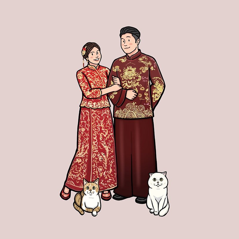 Portrait like Yan painted wedding dress illustration wedding couple portrait please contact the designer before placing an order - Wedding Invitations - Other Materials 