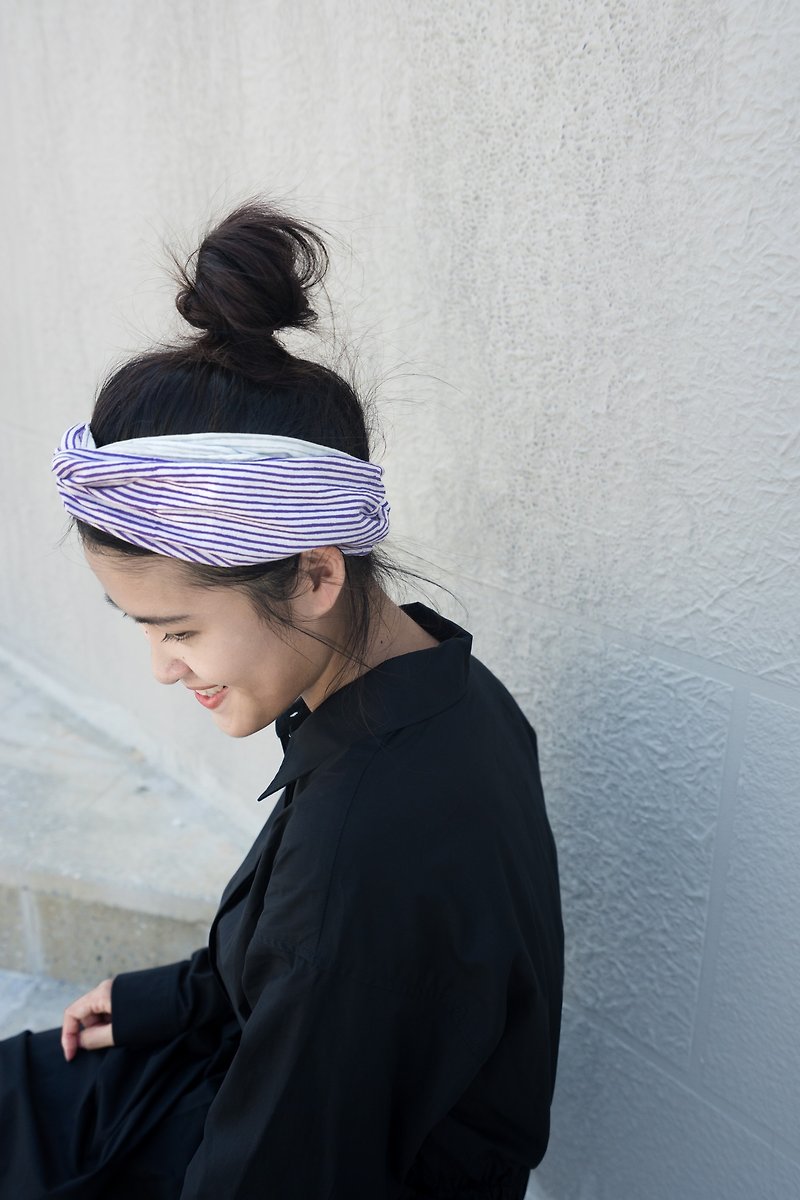 藍莓千層 巾帽式 鬆緊極寬版/手工髮帶 - 髮帶/頭箍 - 棉．麻 紫色