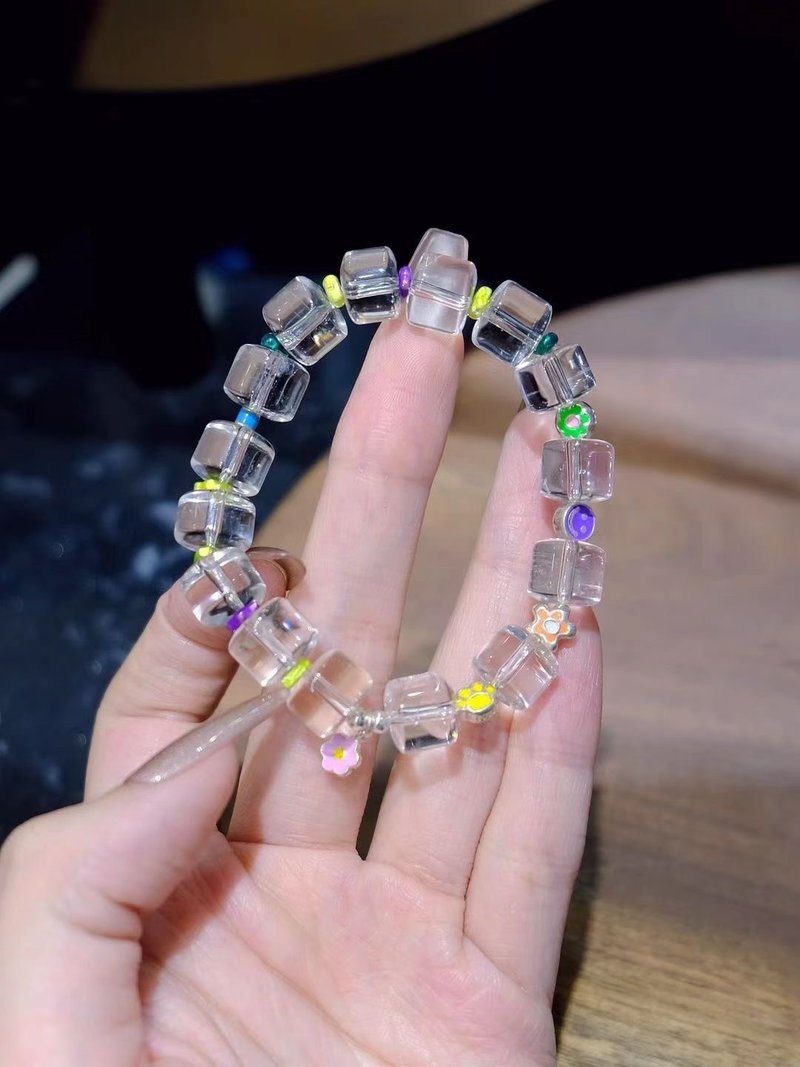 浮夢花天然10mm高透白水晶直切老型珠手鏈搭配瑪卡龍系列隔珠可愛 - 手鍊/手環 - 水晶 