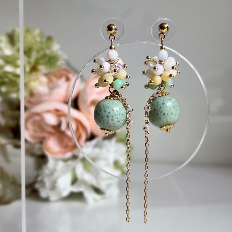 粉彩春光耳環 (青果)  耳針/耳夾 水晶/貝珠 SS23 Spring Fashion - 耳環/耳夾/耳骨夾 - 水晶 