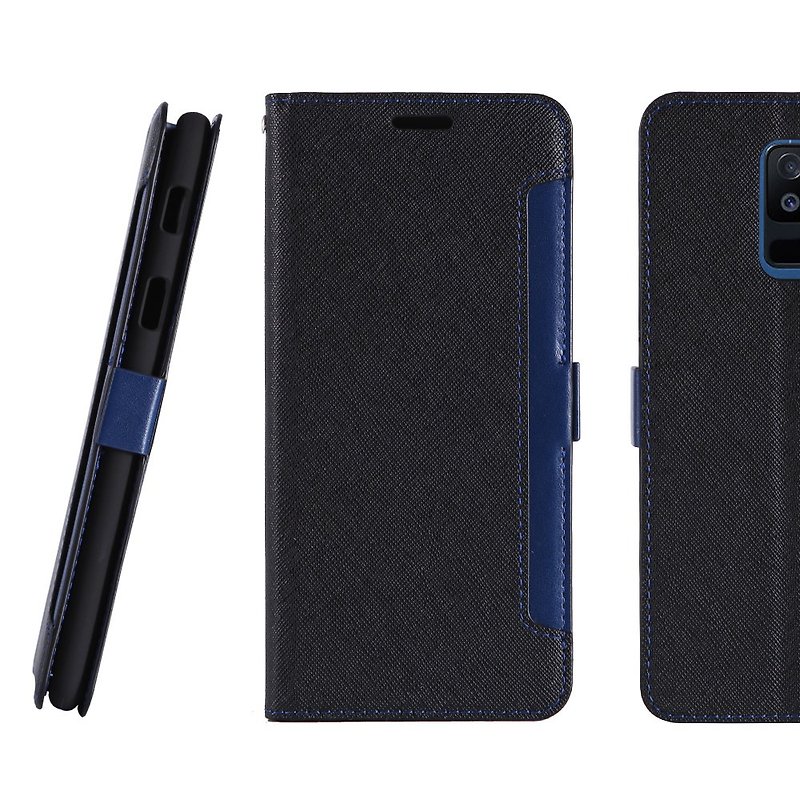Samsung Galaxy A6+ 專用前收納式側掀皮套 - 黑 (4716779660029) - 手機殼/手機套 - 人造皮革 黑色