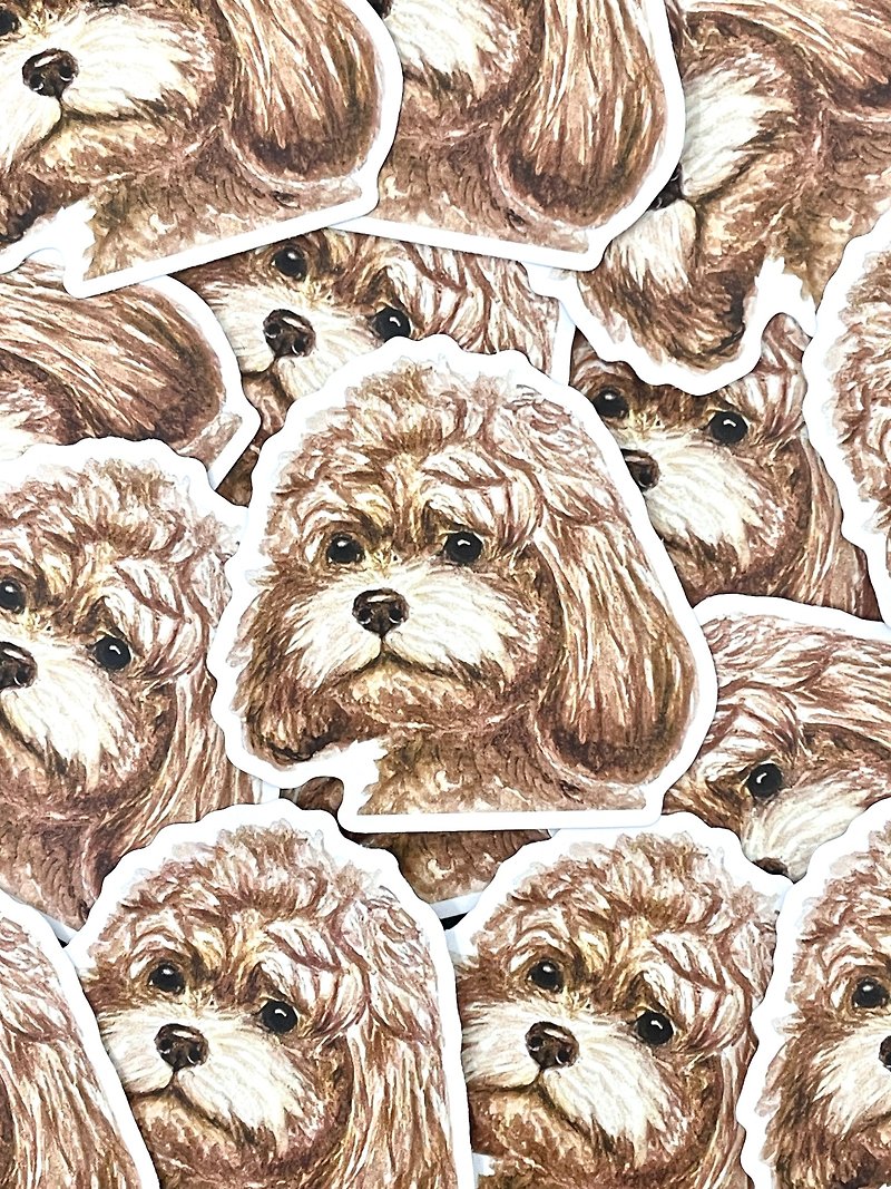 Watercolor illustration of small animals-poodle PVC waterproof sticker (matte) suitcase sticker computer sticker - Stickers - Paper Brown