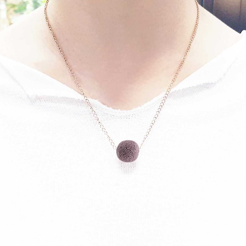 Titanium Steel Rose Gold Diffuser Necklace Purple 14mm Big Round Aroma Rock - Collar Necklaces - Stainless Steel Purple