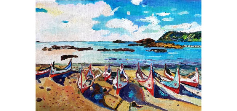 Sailboat Painting  Boat Art Taiwain  Original Art  Oil Painting - 壁貼/牆壁裝飾 - 其他材質 