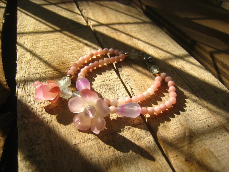 [Stone for October] Begonia still (1st edition) [Powder Opal Bracelet] Crystal Bracelet - Bracelets - Crystal Pink