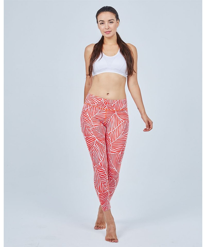Aurora Stretch Yoga Pants/Orange and White Vein - Women's Yoga Apparel - Polyester 
