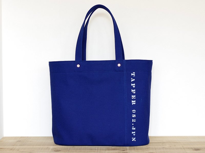 Canvas bucket-shaped tote bag Bucket tote bag oval blue - กระเป๋าถือ - ผ้าฝ้าย/ผ้าลินิน สีน้ำเงิน