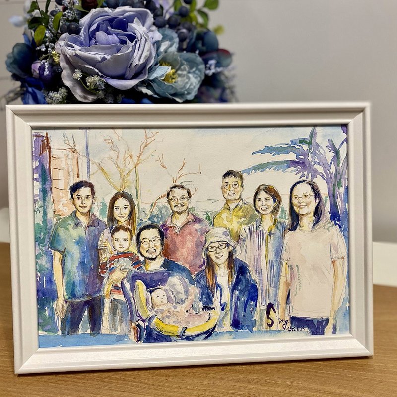 Custom Watercolor Portrait (Friends/Big Family/Farewell gift/Souvenirl) - Cards & Postcards - Paper 