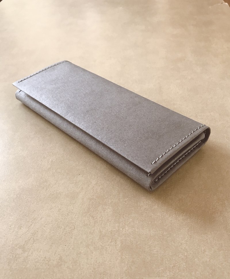 - Washed Paper Long Clip/Stone Grey-*NEW COLOR*Vegan Paper Leather - Wallets - Paper Gray