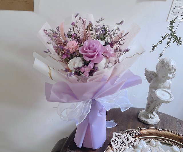 紫の朝の秘密の庭のテクスチャ 乾燥した花 バラの花束を保存 ショップ Lanemore ドライフラワー ブーケ Pinkoi