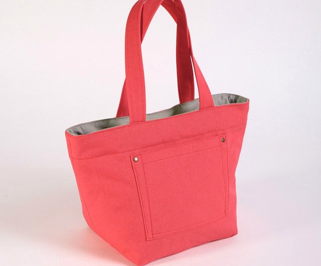 パッチ ポケット - キャンバス トート バッグ -レッドレッド