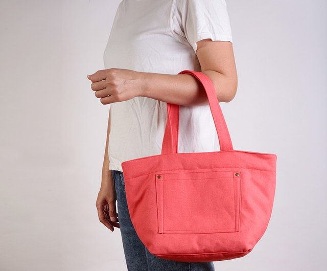 パッチ ポケット - キャンバス トート バッグ -レッドレッド