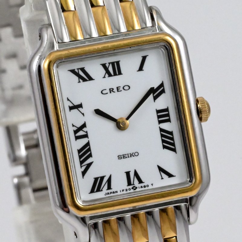 SEIKO CREO QUARTZ 19mm Roman White Dial Tank Shape Case Ref.1F20-5F20 Japan - Women's Watches - Stainless Steel White