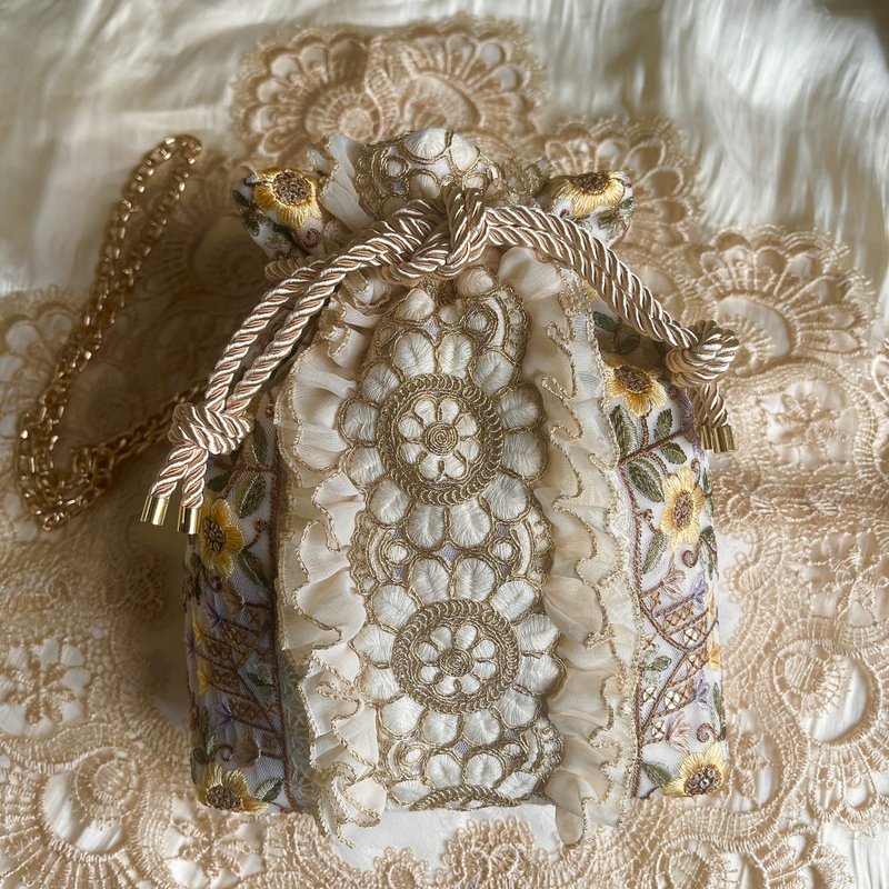 印度刺繡絲帶束口袋/包 - 側背包/斜背包 - 其他材質 