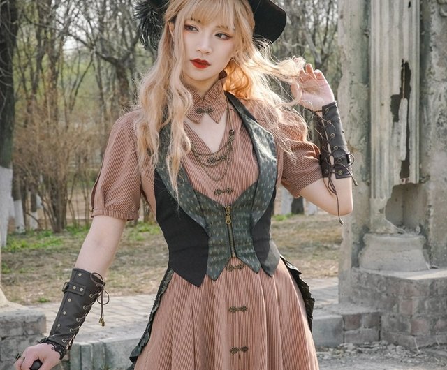 スチームパンク ゴシックレトロ ジャカード 黒 フリル ハイウエスト