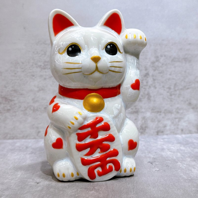 【晶彩福喵】日本清水燒招財貓 | 花結晶 白 体花 千万両 左 - 擺飾/家飾品 - 瓷 白色