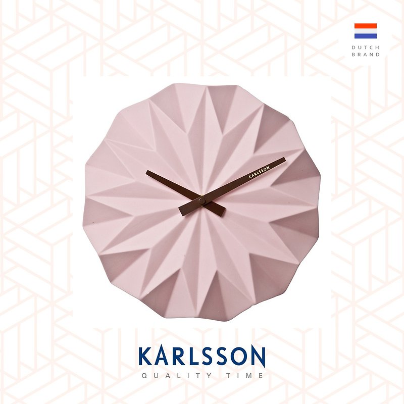Karlsson, Wall clock Origami ceramic matt soft pink - Clocks - Pottery Pink