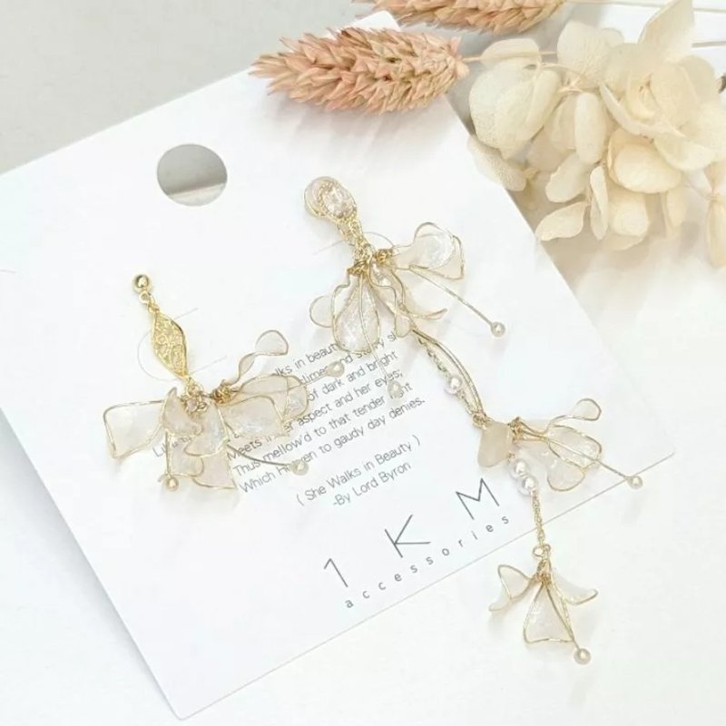 1KM尋覓幽香•不對稱花苞樹脂耳環 - 耳環/耳夾/耳骨夾 - 樹脂 