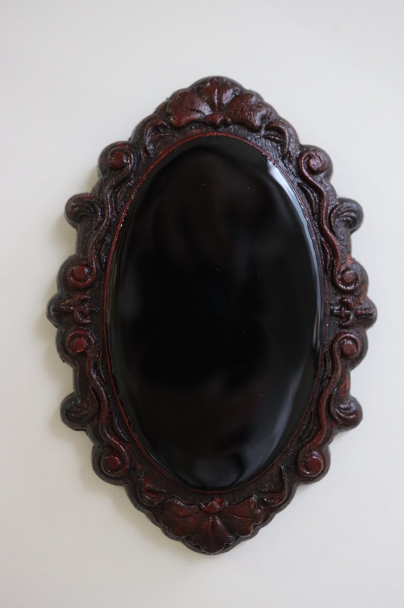 【カスタマイズ商品】_Witch ブラック Mirror 瞑想ミラー (壁掛け可能) - 置物 - 木製 ブラック