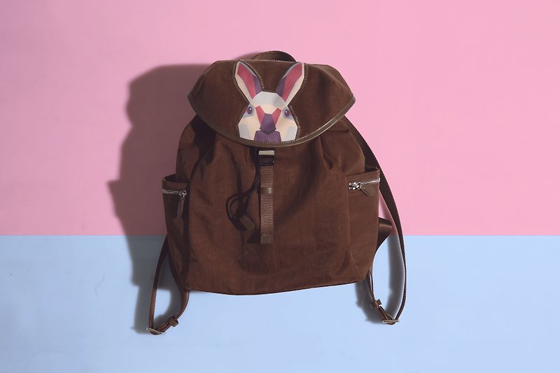 Khieng Atelier Diamond Rabbit Flip Backpack - Earth Brown - กระเป๋าเป้สะพายหลัง - ไนลอน สีนำ้ตาล