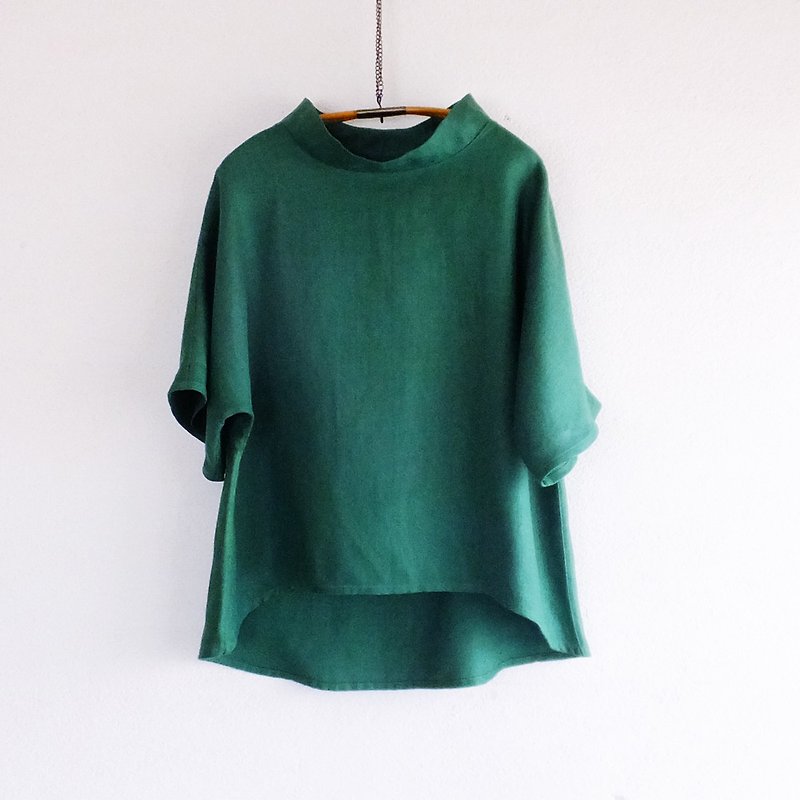 French linen pullover　Forest color - เสื้อผู้หญิง - ผ้าฝ้าย/ผ้าลินิน สีเขียว