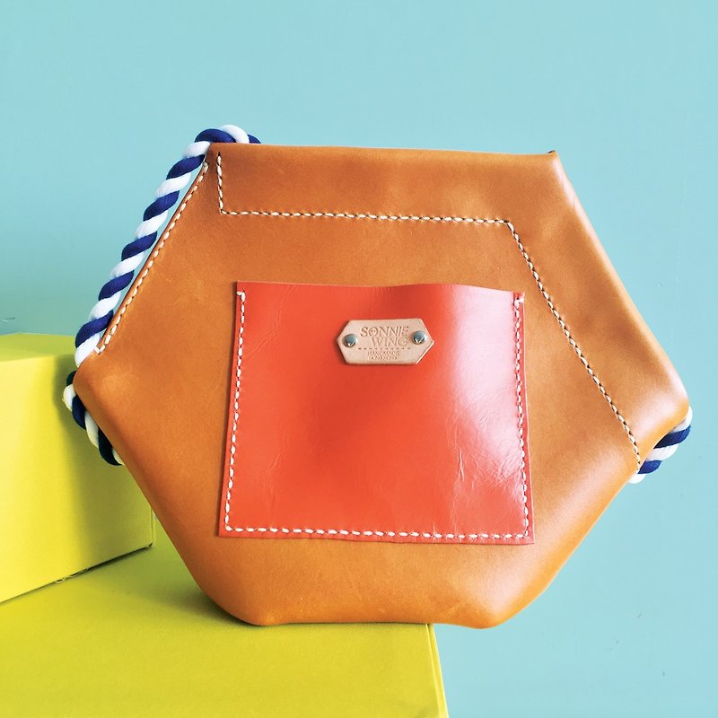 Hexagon Colour Block Leather Shoulder Bag - กระเป๋าคลัทช์ - หนังแท้ สีเหลือง