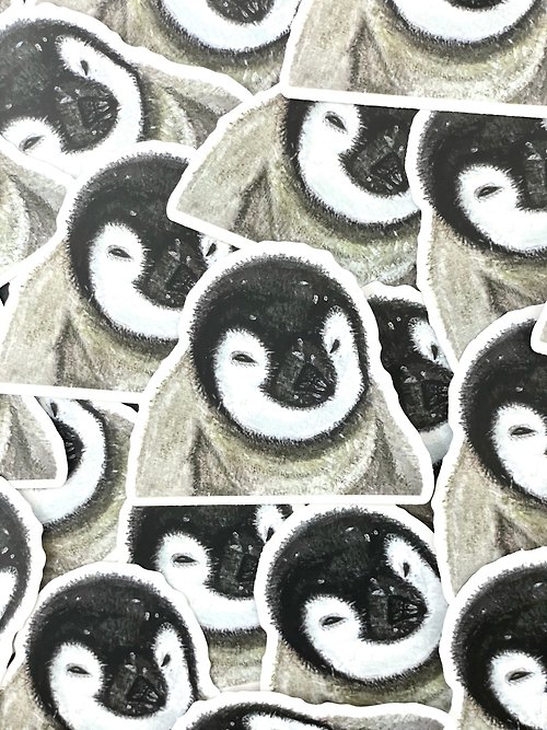 ashhh.jam 水彩插畫小動物 - 企鵝 PVC防水貼紙 (霧面) 行李箱貼紙 電腦貼