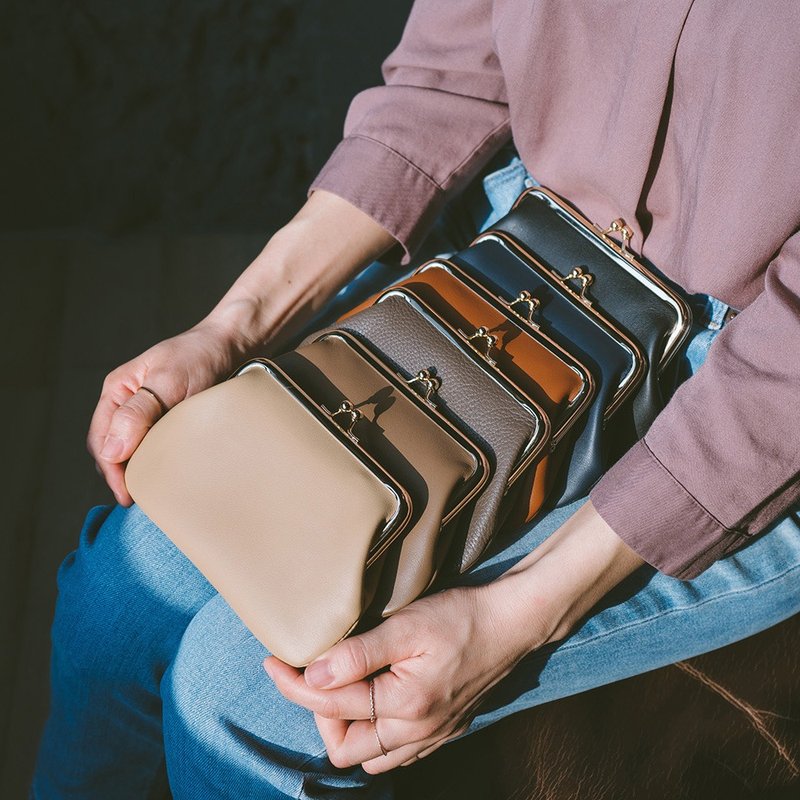 Genuine leather texture gold coin purse X0076 black/grey/blue N/ Brown N/grey N/milk tea N - Coin Purses - Genuine Leather Black