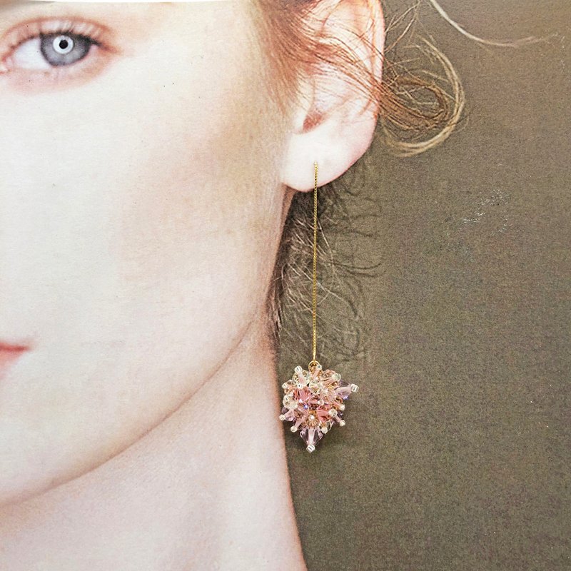 淡雅水晶925純銀耳環 施華洛水晶 粉紅色 純銀飾物 可改耳夾 - 耳環/耳夾/耳骨夾 - 水晶 粉紅色