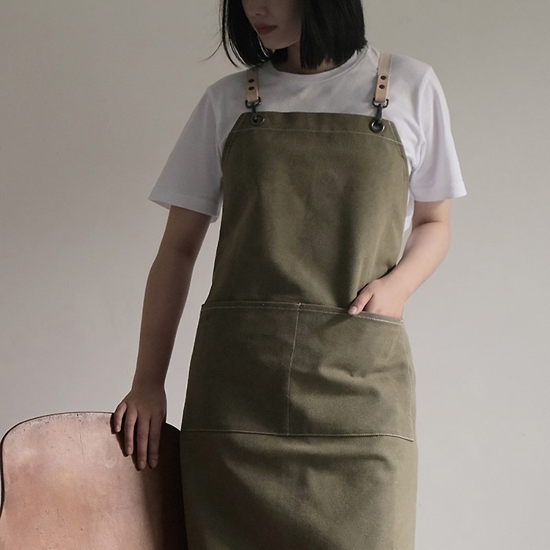 Removable Strap Canvas Apron Army Green Workwear - Aprons - Cotton & Hemp Green