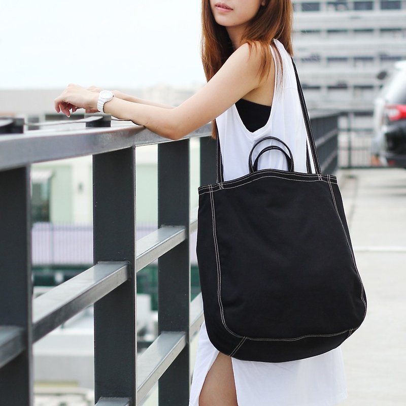 tote bag oversize black - Messenger Bags & Sling Bags - Cotton & Hemp Black