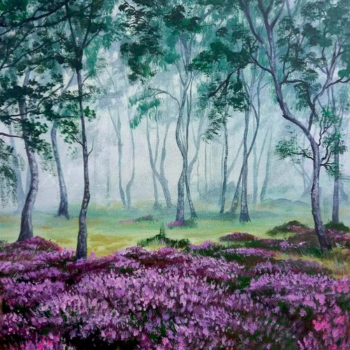 Misty foggy forest Original acrylic painting Mini round canvas Landscape -  Shop MiliArt Wall Décor - Pinkoi