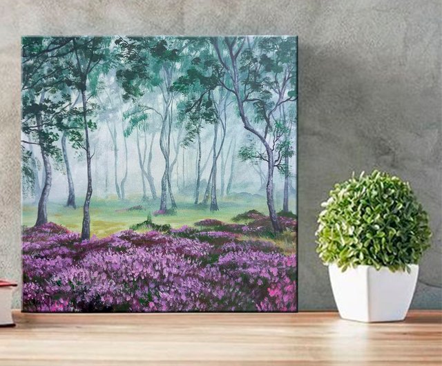 Misty foggy forest Original acrylic painting Mini round canvas Landscape -  Shop MiliArt Wall Décor - Pinkoi