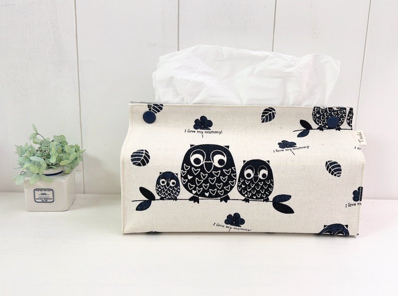 【Moon Handmadeり】Owl Tissue Box box set - กล่องทิชชู่ - ผ้าฝ้าย/ผ้าลินิน 