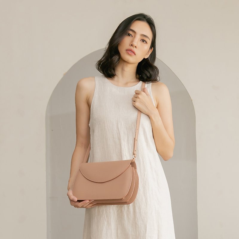 DOUBLE ARCH soft touch leather shoulder bag - Nude pink - Messenger Bags & Sling Bags - Genuine Leather Pink