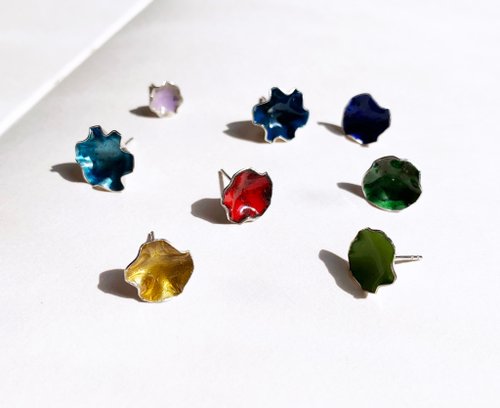 yuting jewellery 接單訂製 敲打小花純銀琺瑯耳環-一對
