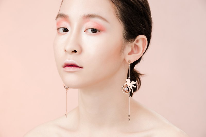 Illusions Series – Pegasus Starry Sky long earrings / Rose gold & Silver colour - Earrings & Clip-ons - Other Metals 