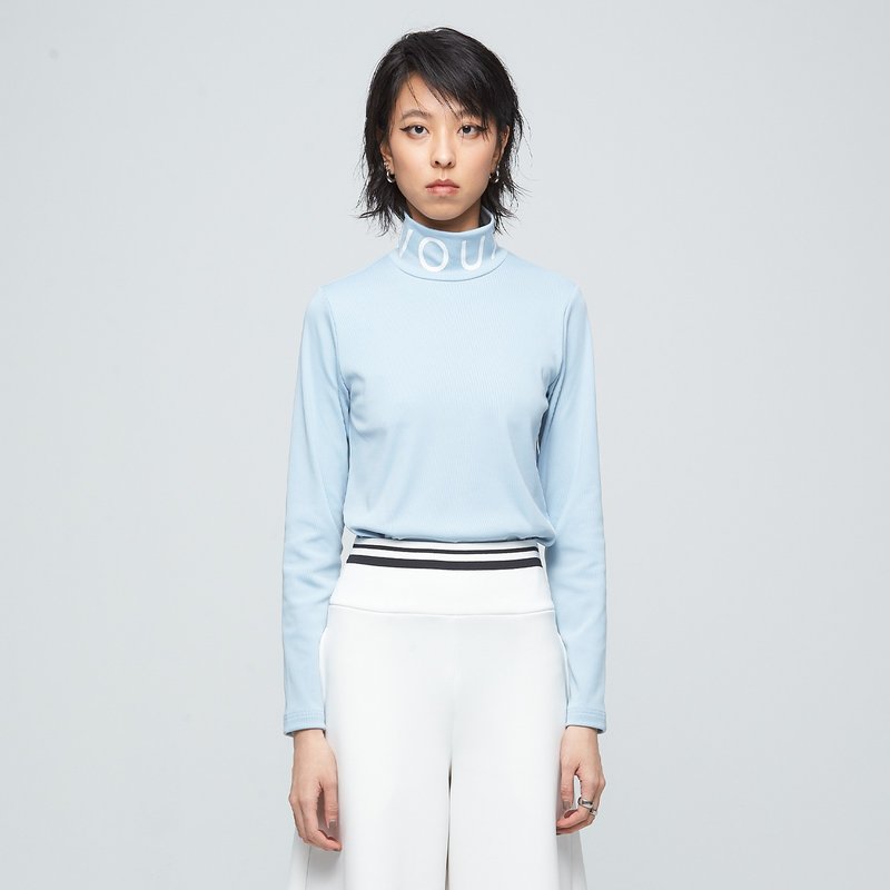 Cozee-抗菌Logo高領上衣(中性)-迷霧藍 - 女 T 恤 - 聚酯纖維 藍色