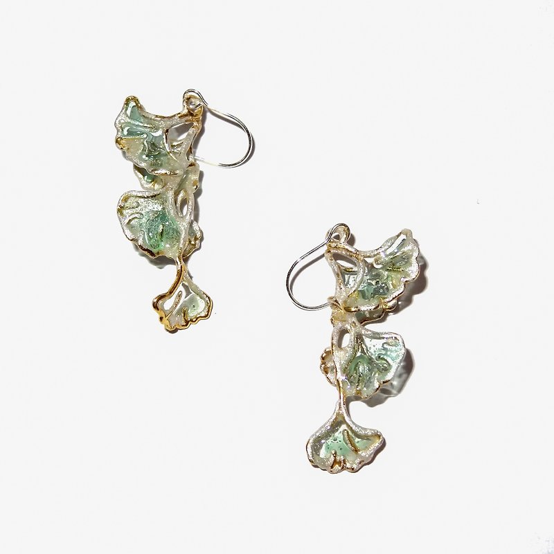 Window Filling Enamel Series Dancing Spring Snow Ginkgo Leaf Earrings Pre-Order - Earrings & Clip-ons - Enamel 