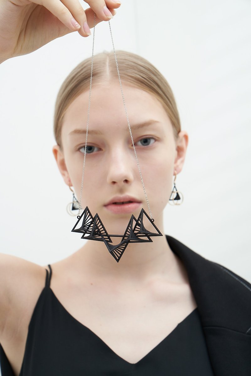 【String Art】3D Printing Quintuple Triangular Necklace - Necklaces - Other Metals Black