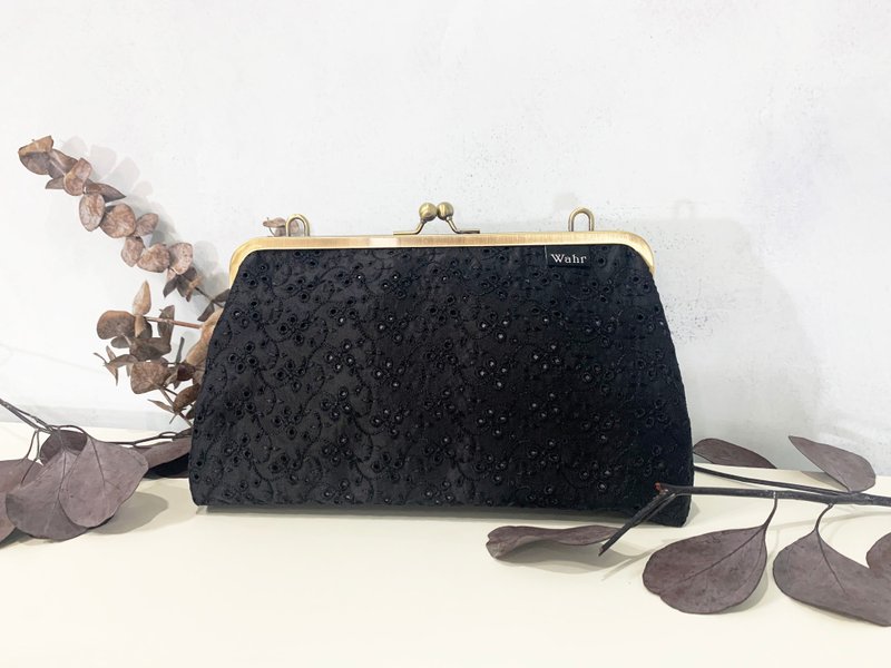 布蕾絲 口金包 手拿包 側背包 肩背包 隨身包 編織包 - 側背包/斜背包 - 棉．麻 黑色