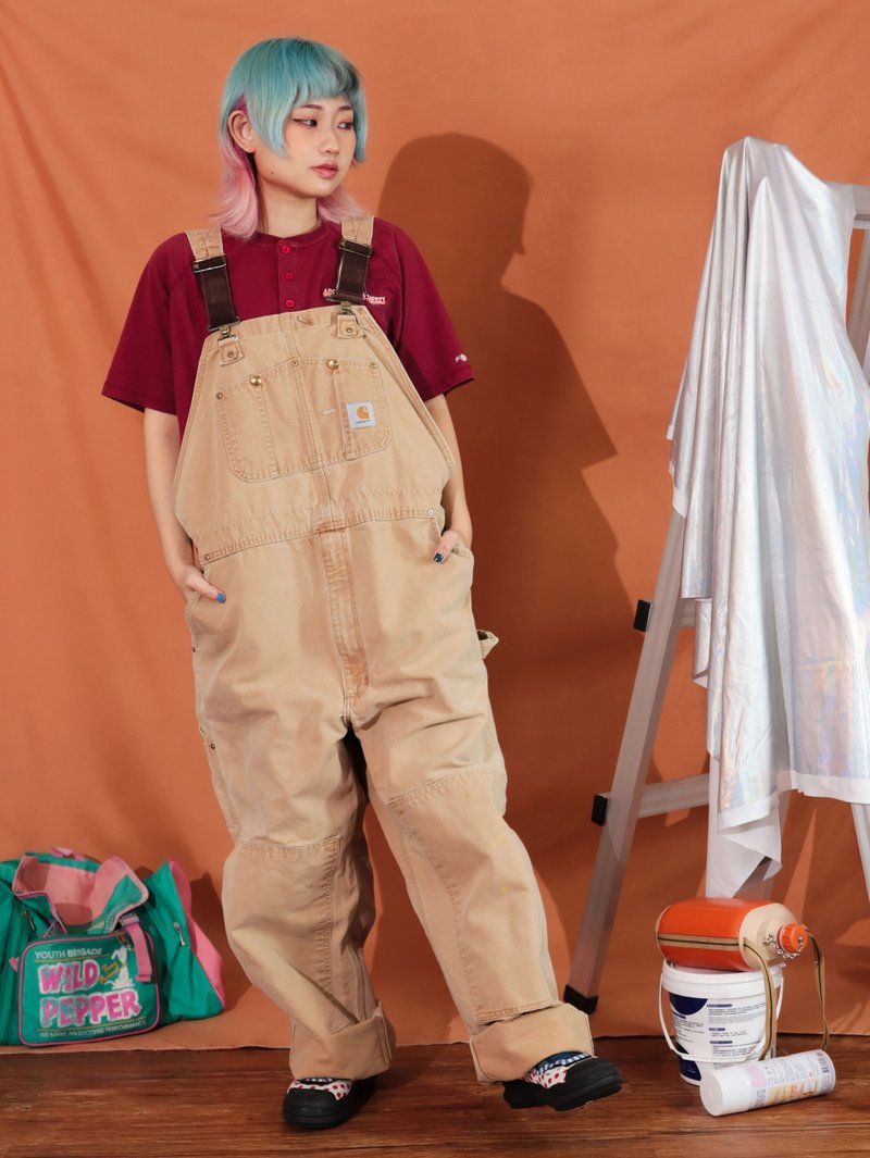 Tsubasa.Y│Carhartt 吊帶長褲 002 丹寧 淺卡其 43腰 工裝 - 吊帶褲/連身褲 - 棉．麻 卡其色
